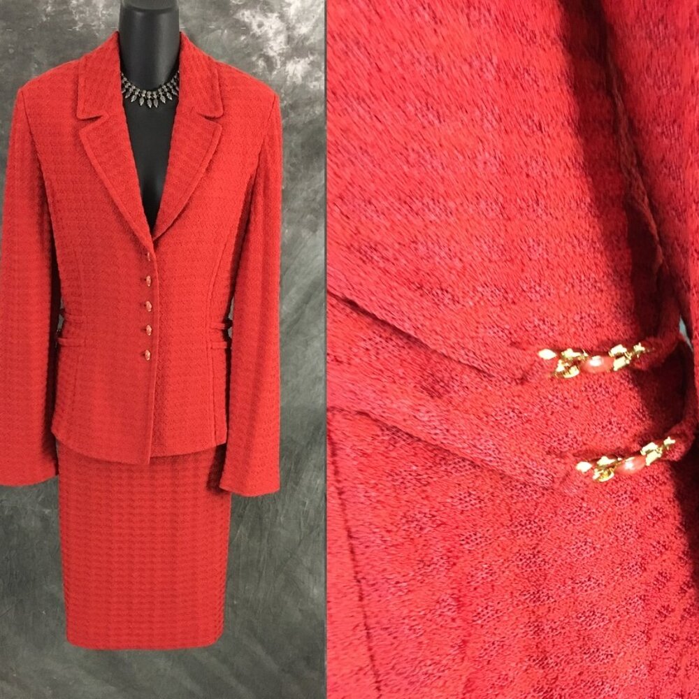 BEAUTIFUL St John collection knit coral jacket skirt suit size 10 12